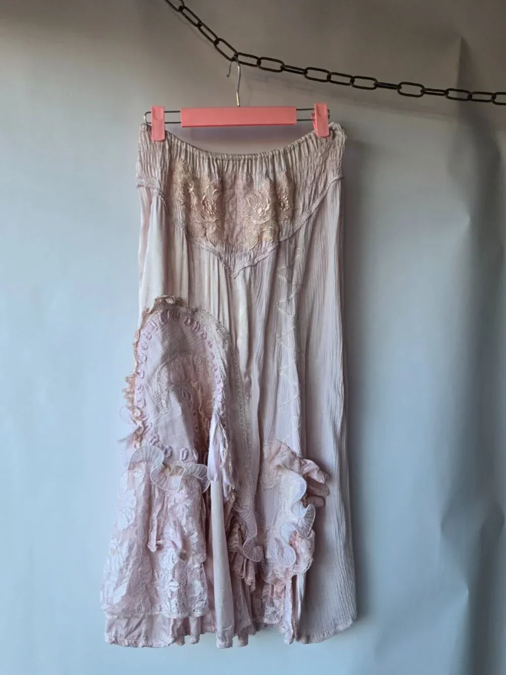 Vintage Y2k Euro Light Pink Fairycore Skirt Romantic Maxi Flared Lace S - M